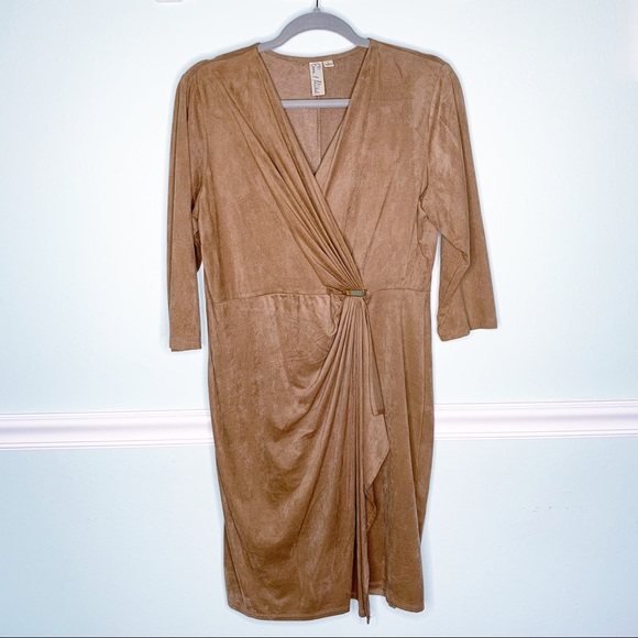 Emma & Michele Dresses & Skirts - Tan Faux Wrap Faux Suede Dress Size Large